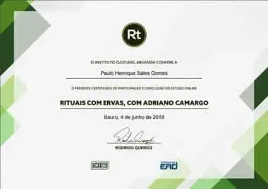 Certificado rituais com ervas